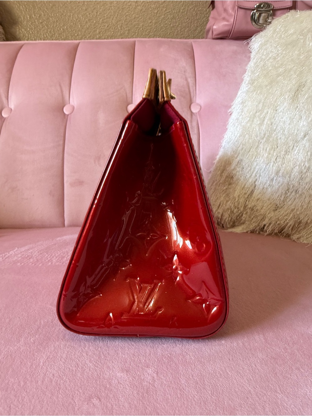 💯Auth! Louis Vuitton Roxbury Red Vernis Leather w Vachetta Trim & Gold Hardware - Picture 5 of 16